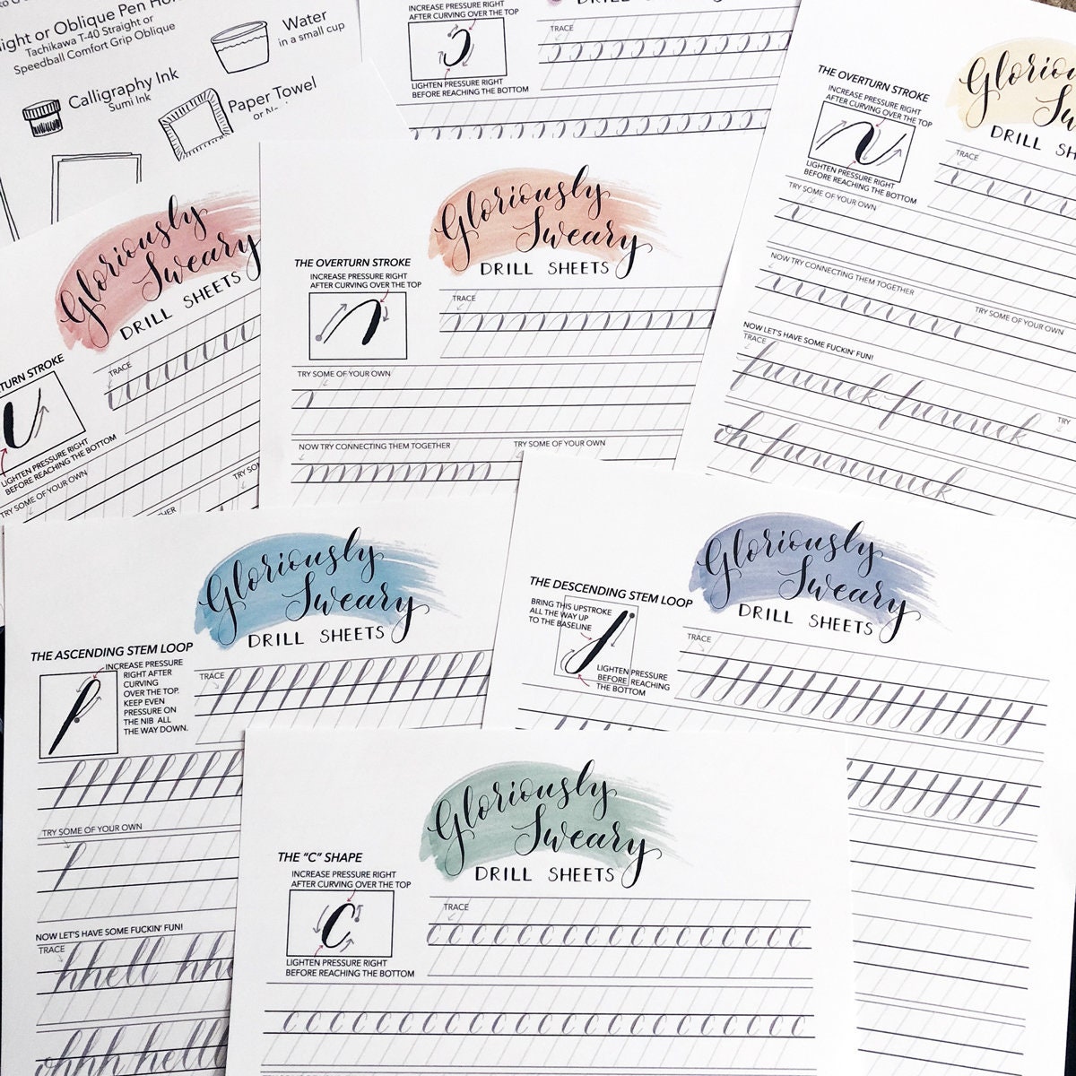 Modern Calligraphy Drill Sheets - PRINTABLE DOWNLOAD - Sweary ...