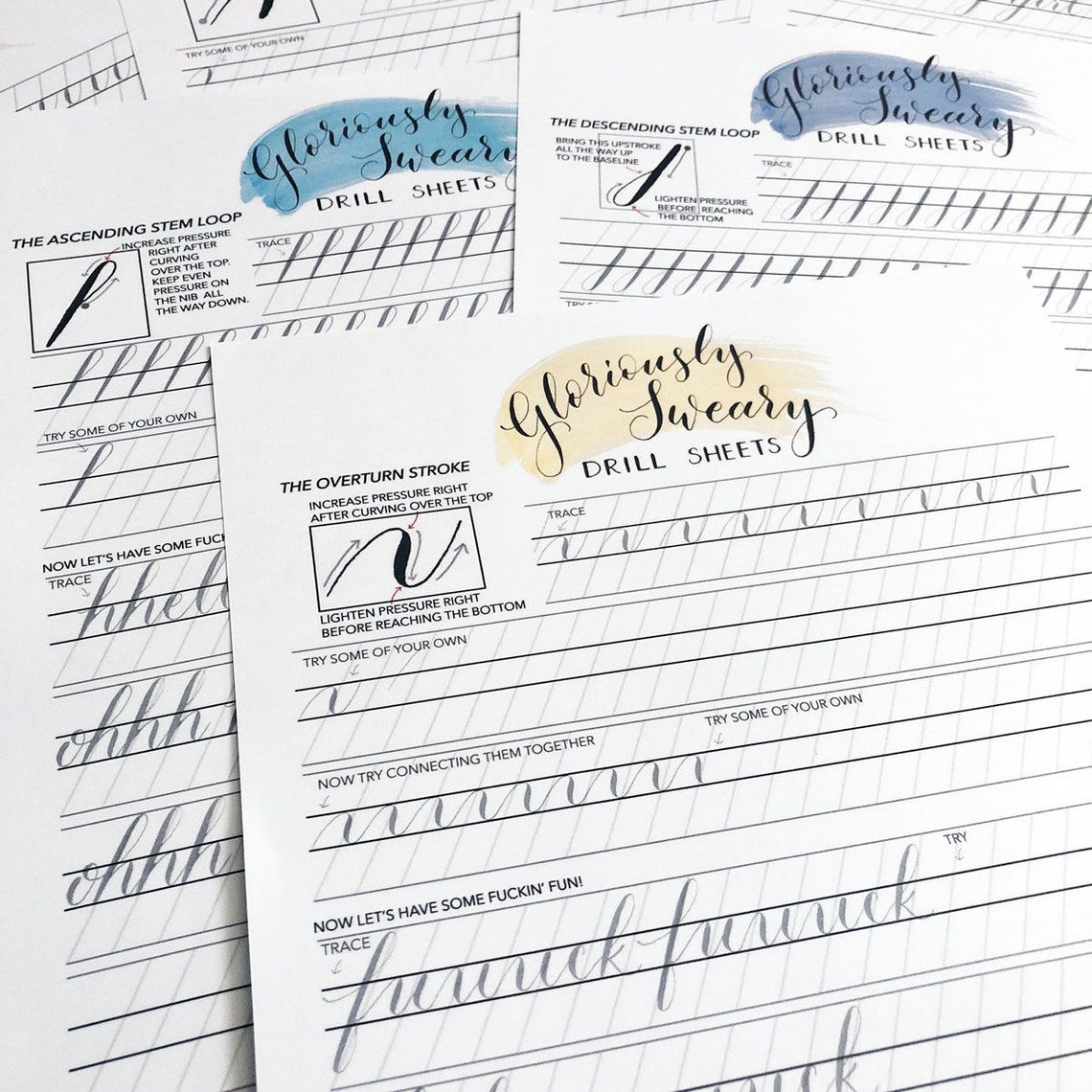 Modern Calligraphy Drill Sheets - PRINTABLE DOWNLOAD - Sweary ...