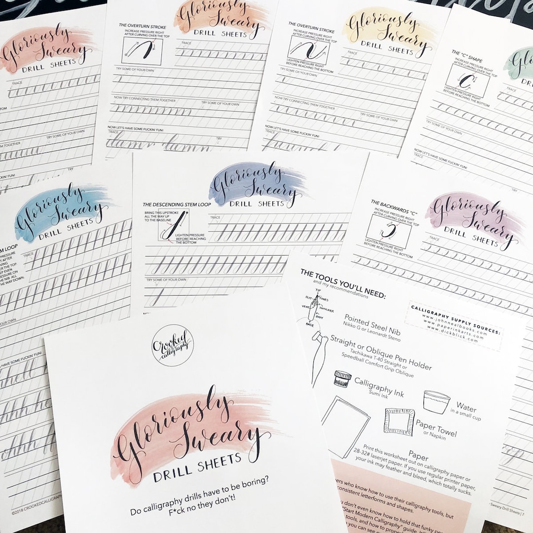 Modern Calligraphy Drill Sheets - PRINTABLE DOWNLOAD - Sweary ...