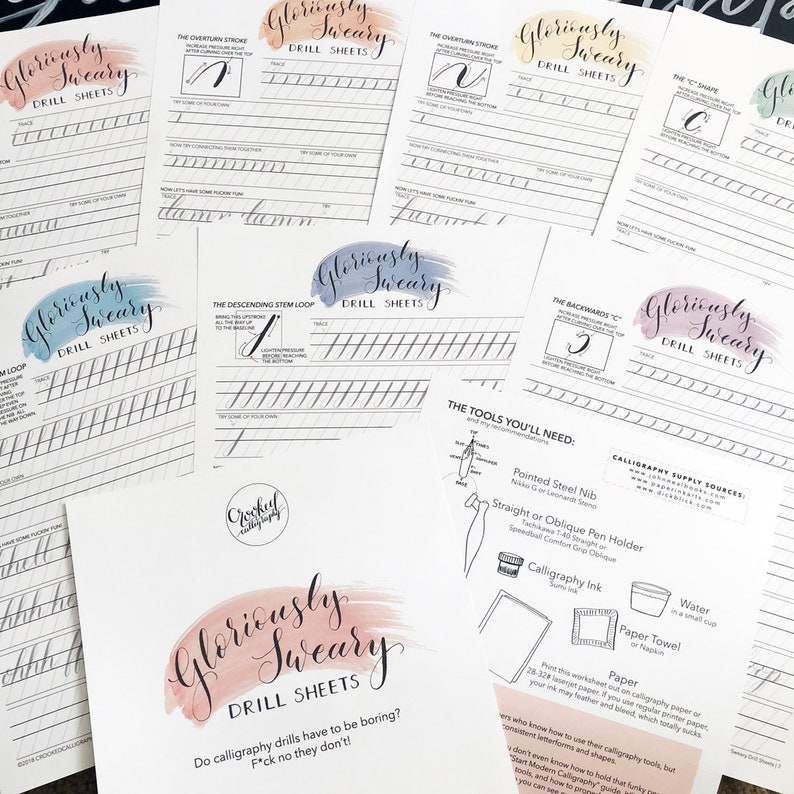 Progressive Calligraphy Drill Sheets - PRINTABLE Obtain - Sweary Calligraphy Worksheet, Prepare Webpages, Simple Strokes, Guided Educate image relating to Calligraphy Worksheets Printable referred to as Progressive Calligraphy Drill Sheets - PRINTABLE Down load - Sweary Calligraphy Worksheet, Educate Webpages, Very simple Strokes, Guided Coach