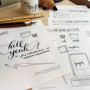 Modern Calligraphy Guidebook - PRINTABLE DOWNLOAD - 2 Alphabets, Practice Strokes, Styling tips, Troubleshooting, Inspiration, Guidesheet image 2