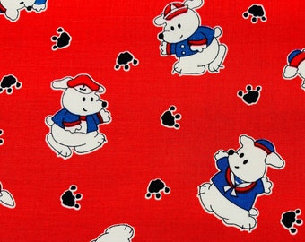 Baby Nursery Red Sailor Dog Cotton Fabric - Craft Nursery Fabric - 100% Cotton - Width Approx 138cm/54" Sold By The Metre