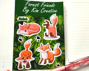 Cute Kawaii Fox Stickers, Stunning Fox Sticker Sheet. Stickers for planners, kids, adults. Animal Stickers, Forest Woodland Stickers