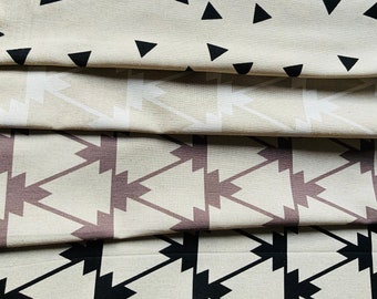 Black White Brown Triangle Geometric Aztec Moroccan Cotton Canvas Heavy Duty Upholstery Fabric - Width Approx. 142cm/55"