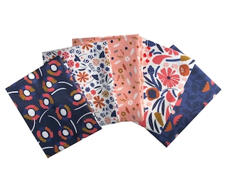 Quilting Fabric Orange Purple Flowers Dark Blue BG Fat Quarters 100/% Cotton