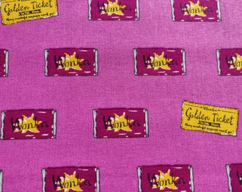 Pink Charlie & The Chocolate Fabric - Metre - Fat Quarter - Half Metre - Nursery Fabric - Kids Fabric, Childrens Fabric, Roald Dahl Fabric