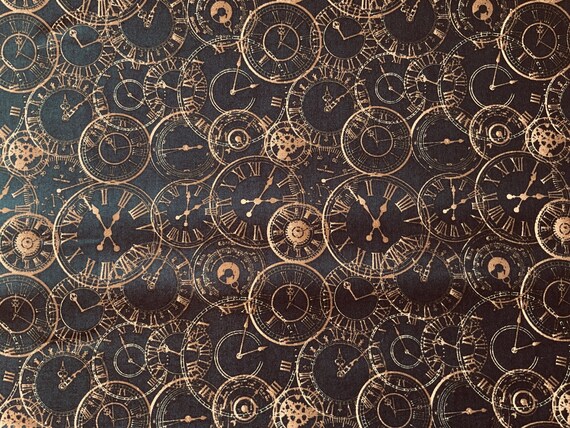 Noir et Or Horloges tissu de coton streampunk couture Cosplay Design Noir et Or Horloges tissu de coton streampunk couture Cosplay Design