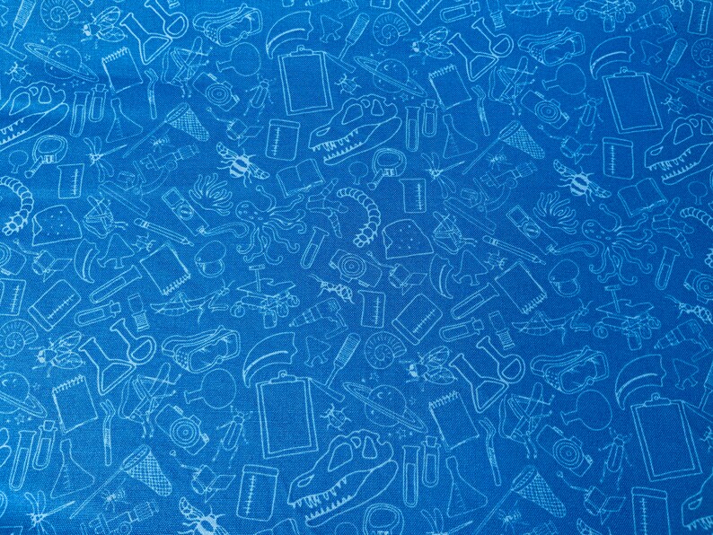Girls Fabric Kids Fabric Scientist Fabric Blue Science Fabric Cotton Fabric Boys Fabric Craft Fabric Decor Back To School Fabric