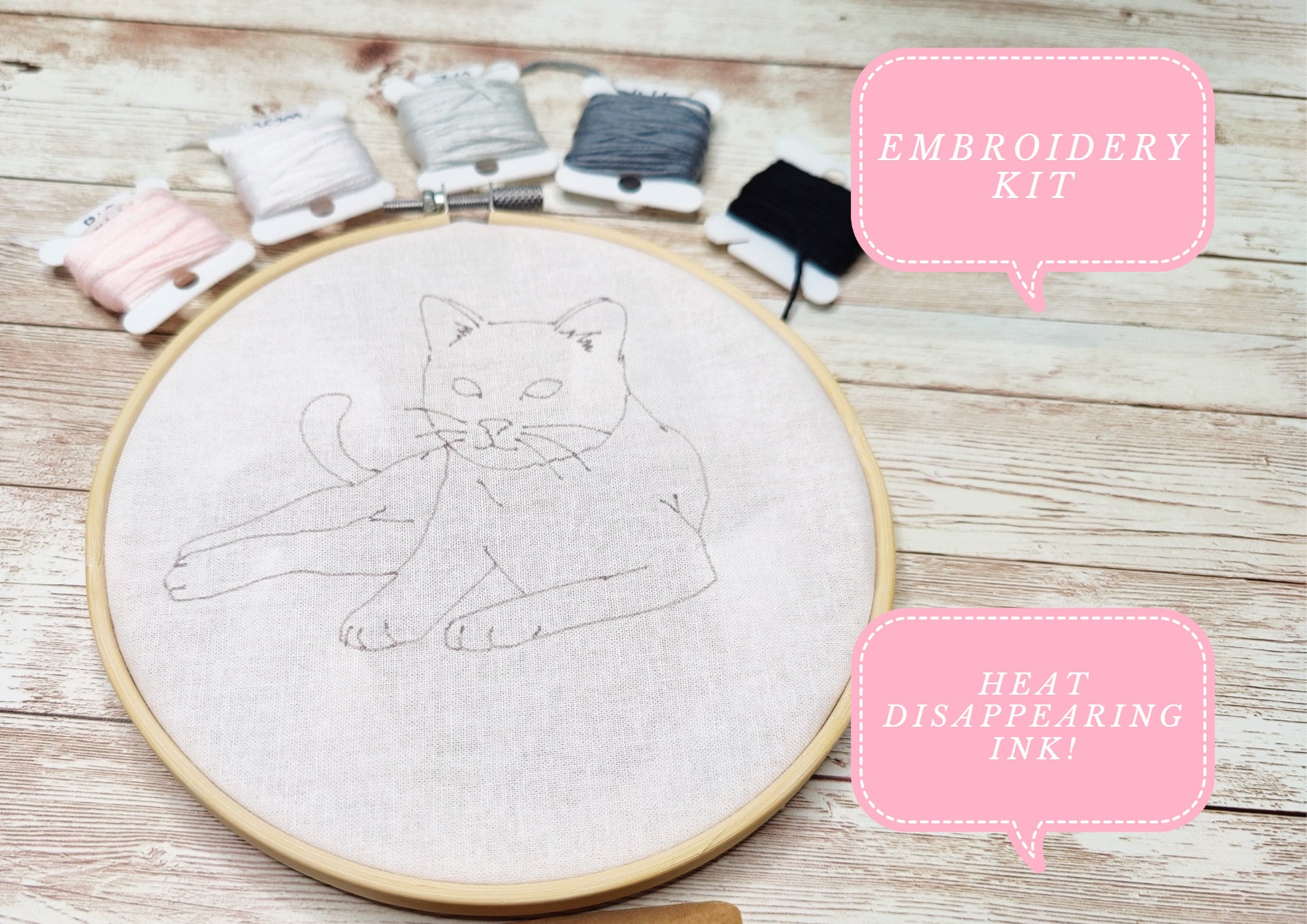 Cat Lover Embroidery Kit for Beginners, Pre Printed Embroidery Kit