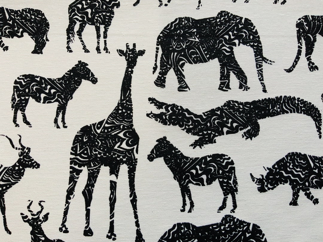 Black on White Safari Animals Cotton Canvas Heavy Duty - Etsy UK