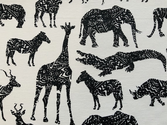 Crocodile Giraffe Zebra Black on White Safari Animals Cotton Canvas Heavy Duty Upholstery Fabric 143cm56 Elephant Width Approx Crocodile Giraffe Zebra Black on White Safari Animals Cotton Canvas Heavy Duty Upholstery Fabric 143cm56 Elephant Width Approx