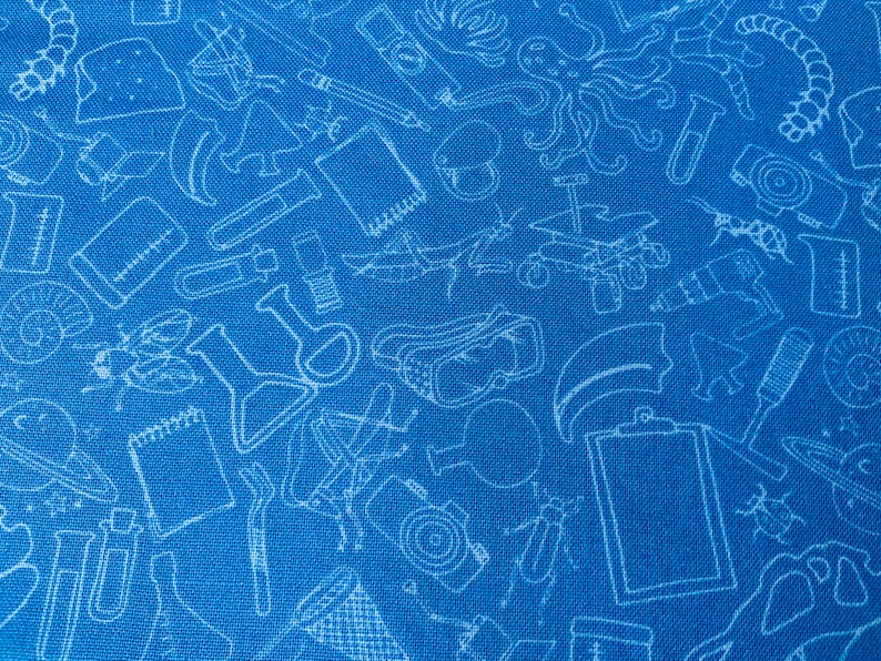 Girls Fabric Kids Fabric Scientist Fabric Blue Science Fabric Cotton Fabric Boys Fabric Craft Fabric Decor Back To School Fabric