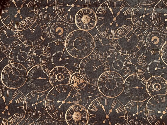 Noir et Or Horloges tissu de coton streampunk couture Cosplay Design Noir et Or Horloges tissu de coton streampunk couture Cosplay Design