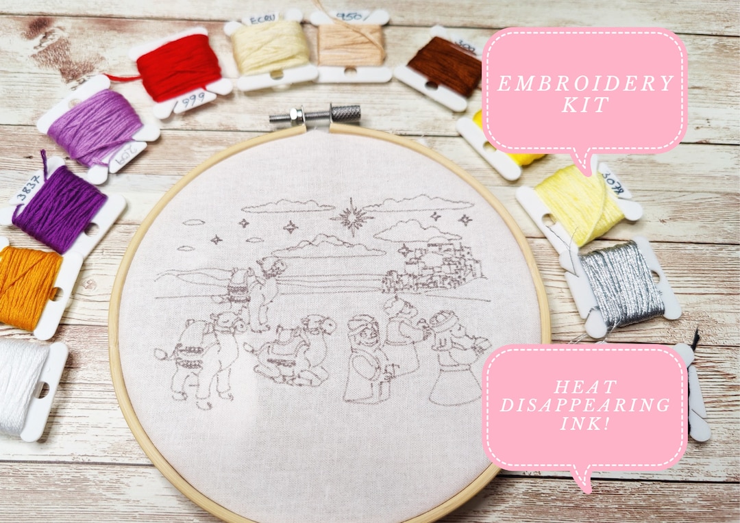 Christmas Nativity Scene Embroidery Kit for Beginners, Pre Printed