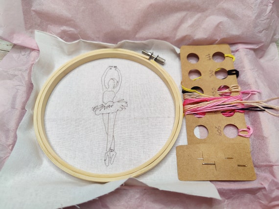 Embroidery Kit for Beginners, Pre Printed Embroidery Kit for Adults and Kids,  6 Hoop Ballerina Hand Embroidery Kits UK, Hoop Art Craft Gift 