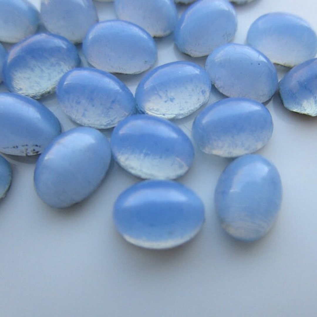 24 Vintage Pale Blue Moonstone Glass Cabochons With Gold Foil Etsy
