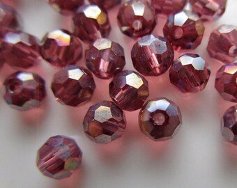 48 Translucent Wine Red Faceted Crystal Beads, 4mm Round