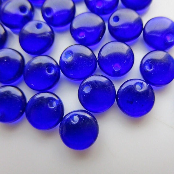 50 Cobalt Blue Picasso Czech Glass Beads, 6mm Flat Lentils