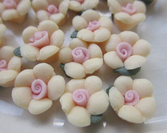 25 Pale Peach Bisque Porcelain Flower Cabochons, 9mm