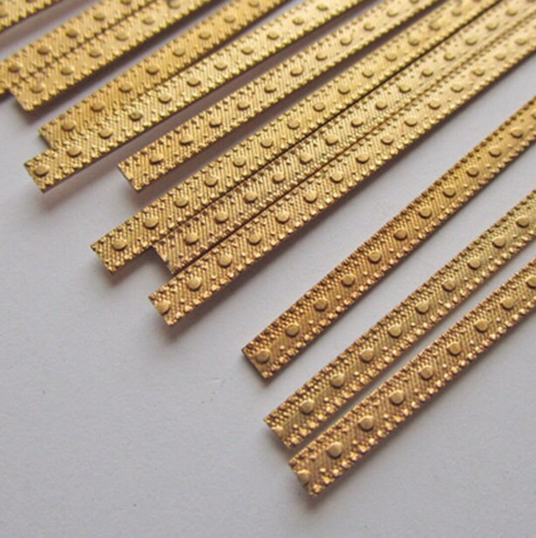 12 Pieces Vintage Brass Gallery Wire With Dot Pattern, 3mm X 6 Inches
