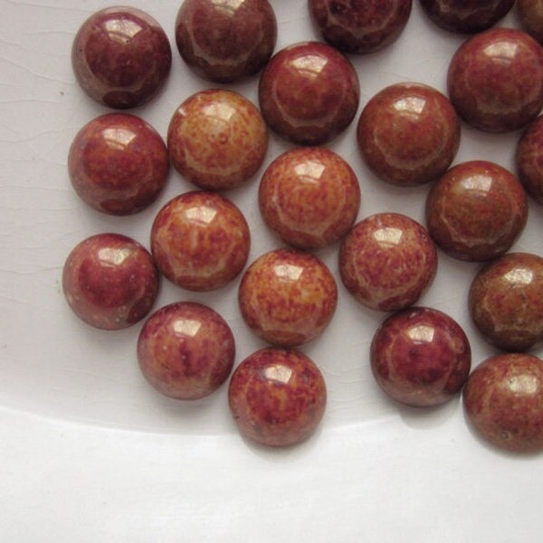 24 Vintage Speckled Brown Glass Cabochons, 7mm Round