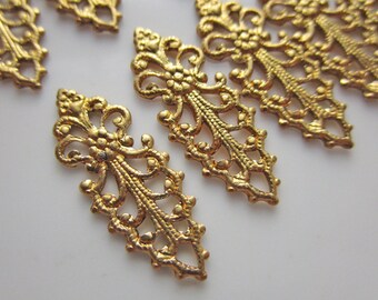 XL Ornate Wings Brass Stampings – Pair, Raw Brass, 3.5 X 1.5 Inches
