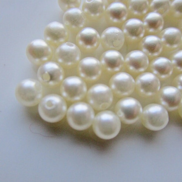 88 Cream White Glass Pearl Beads, 4mm Round, Half-Drilled