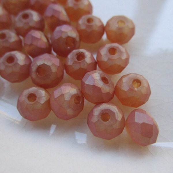 36 Light Terra Cotta Matte AB Crystal Beads, 6mm x 5mm Rondelle