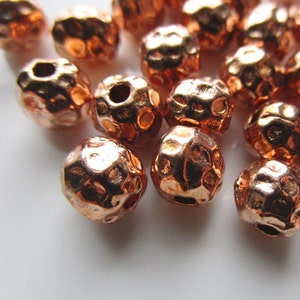 24 Shiny Copper-Coated Zinc Alloy Dimpled Texture Beads, 8mm Round