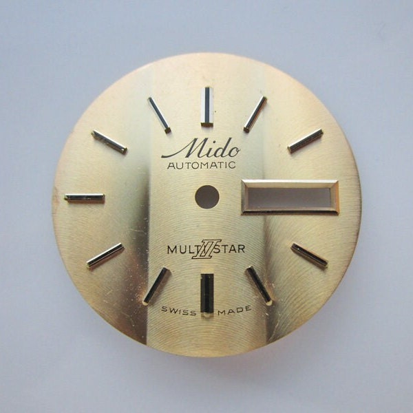 Vintage Mido Automatic Brand Shiny Gold Watch Face, 29mm Round