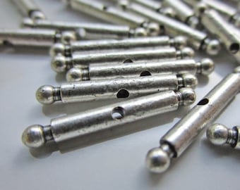 22 Antiqued Silver-Plated Brass Beads, 18mm x 3mm Bar with Center Hole