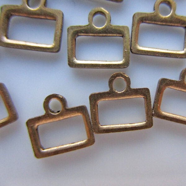 24 Tiny Vintage Brass Picture Frame Charms with Open Center, 7mm x 5mm
