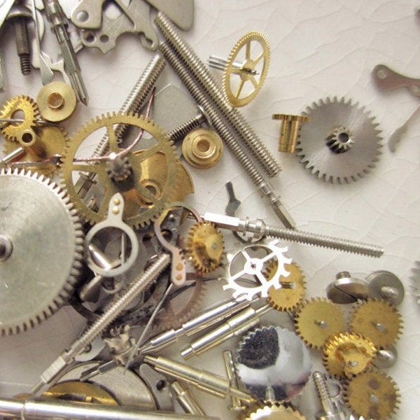 Vintage Brass and Steel Watch Parts — 0.5 ounce Mixed Lot of Tiny Gears, Cogs, and Wheels