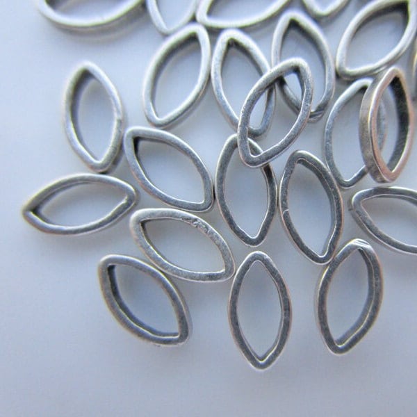 60 Antiqued Silver over Brass Jewelry Components, 6mm x 4mm Navette