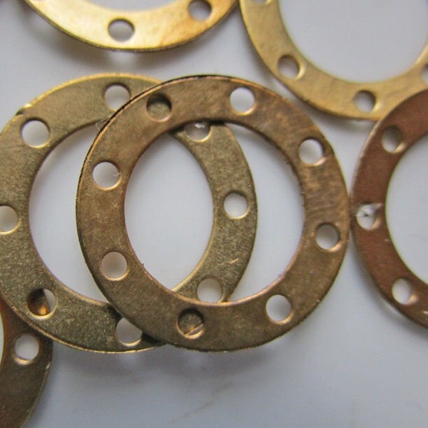 Vintage Brass Stampings, 19mm Flat Ring with Pierced Holes