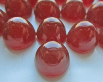 24 Vintage Carnelian Glass High-Dome Cabochons with Ground Edges, 9mm Round