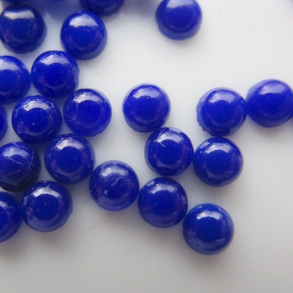 72 Vintage Deep Cobalt Blue Glass Cabochons, 3mm Domed Round