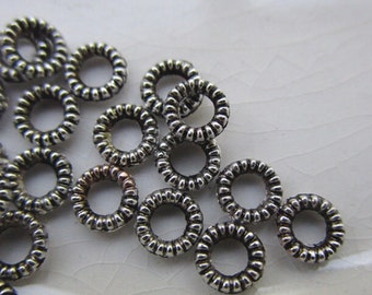 Cast Silver Metal Spacer Beads with Coiled Rope Design, 4mm Ring