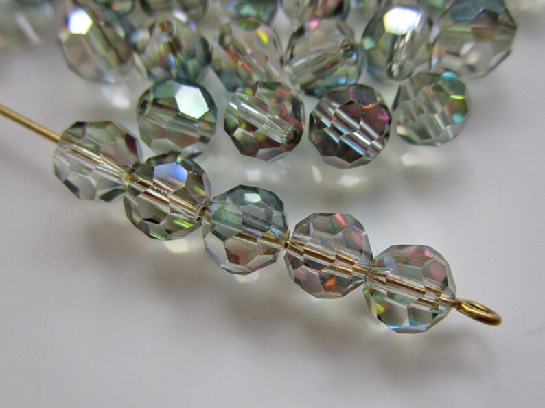 24 Faceted Crystal Beads with Mystic Rainbow Finish 7mm Round