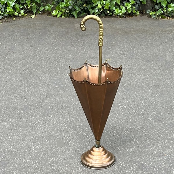 french vintage brass and copper umbrella holder around 1960