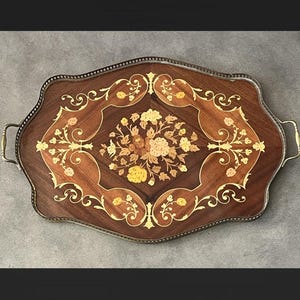 Large french vintage inlaid tray 1960