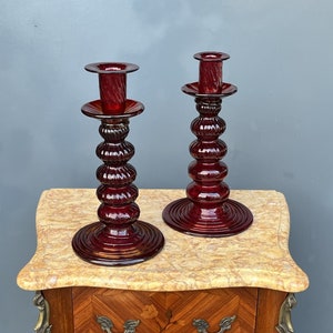 Pair of vintage blown glass candle holders