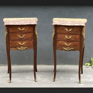 Pair of french Louis XV style rosewood side tables nightstands.