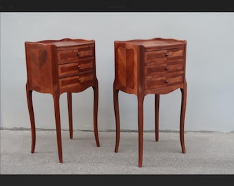 Pair of french Louis XV style rosewood side tables nightstands