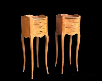 Pair of french narrow Louis XV style side tables nightstands