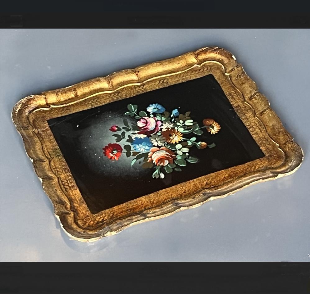 Lot De 2 Plateaux Florentins Anciens - L Caglieri - Bois Peint - Italie Années 60-70