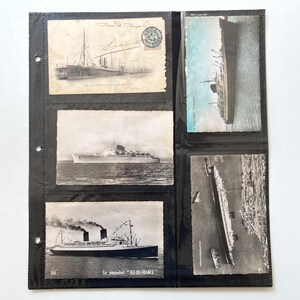 Ensemble d'anciennes cartes postales représentant des transatlantiques