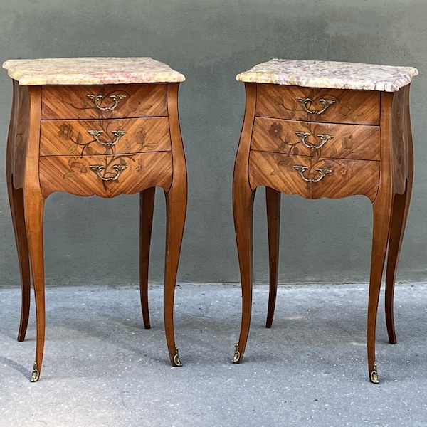 Pair of french Louis XV style rosewood side tables nightstands
