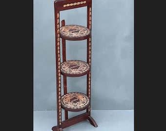 French vintage wooden portable folding display stand or cake stand