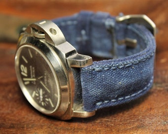 Bracelet en toile matelassée CUSTOM MADE bleu marine pour montre panerai